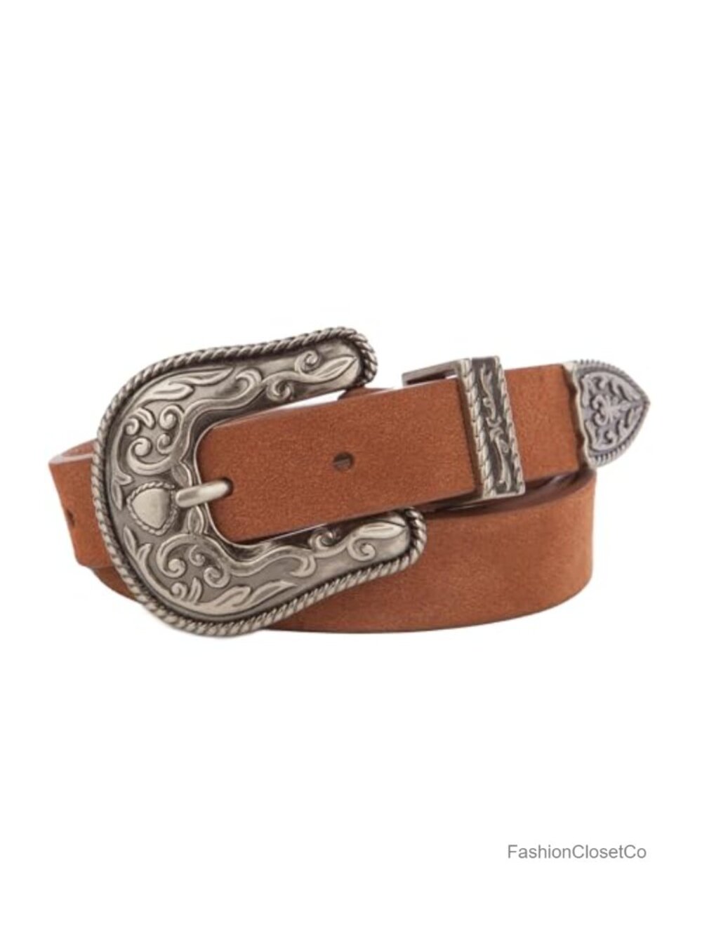 Western Leather Belt Cow Suede Buckle Slim 1 inch